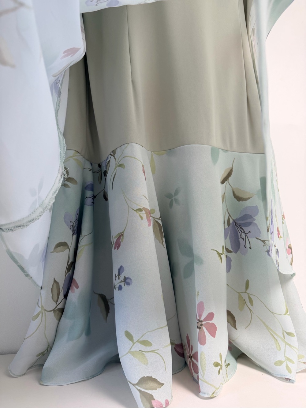 R&M Richards Sage Green Floral Chiffon Ruffle Hem Knee Length Dress Women sz 18 - Picture 5 of 8
